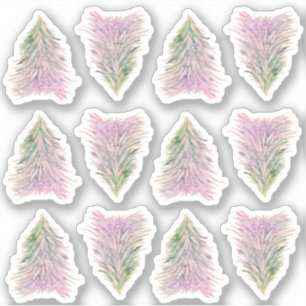 Pegatina Árbol de navidad verde rosa artificial acuarela
