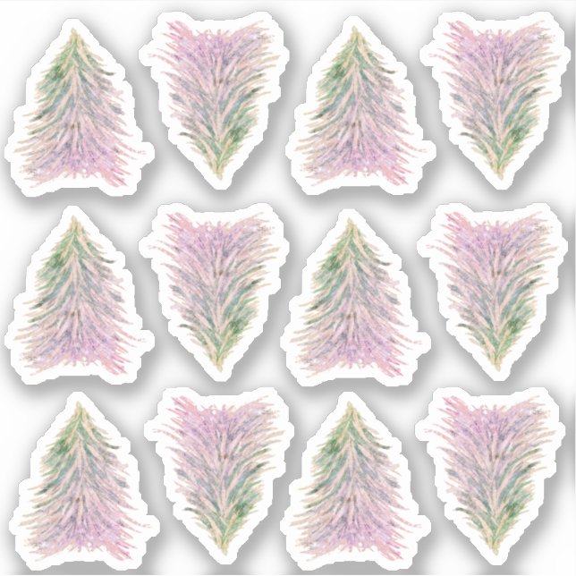 Pegatina Árbol de navidad verde rosa artificial acuarela (Anverso)