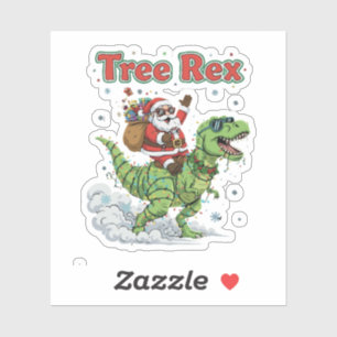 Pegatina Árbol Divertido Rex Santa Montando Dinosaurio T-Re