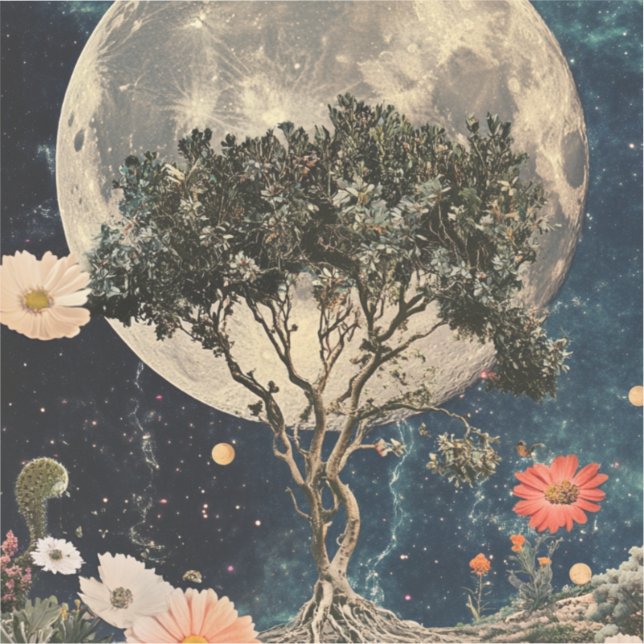 Pegatina Árbol iluminado y flores (Anverso)