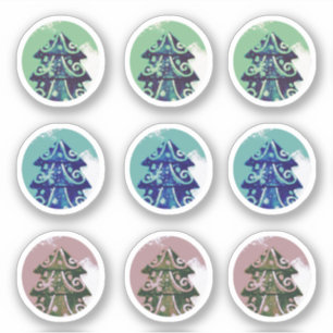Pegatina Árbol navideño verde azul festivo
