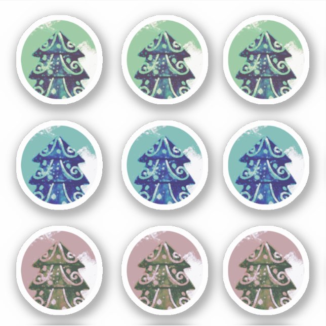 Pegatina Árbol navideño verde azul festivo (Anverso)