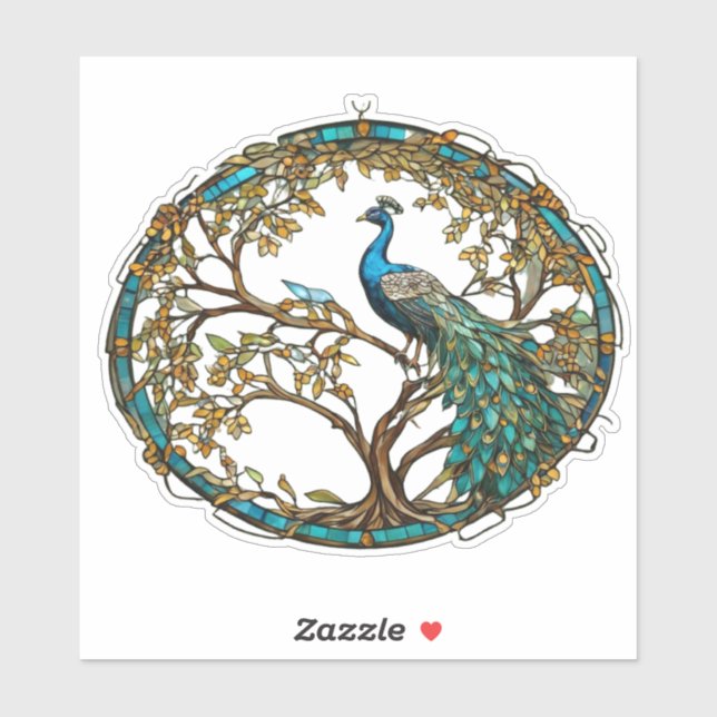 Pegatina Árbol otoñal de pavo real de vidrio templado (Hoja)