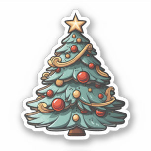 Pegatina Árbol verde de Navidad personalizado con bauble ro