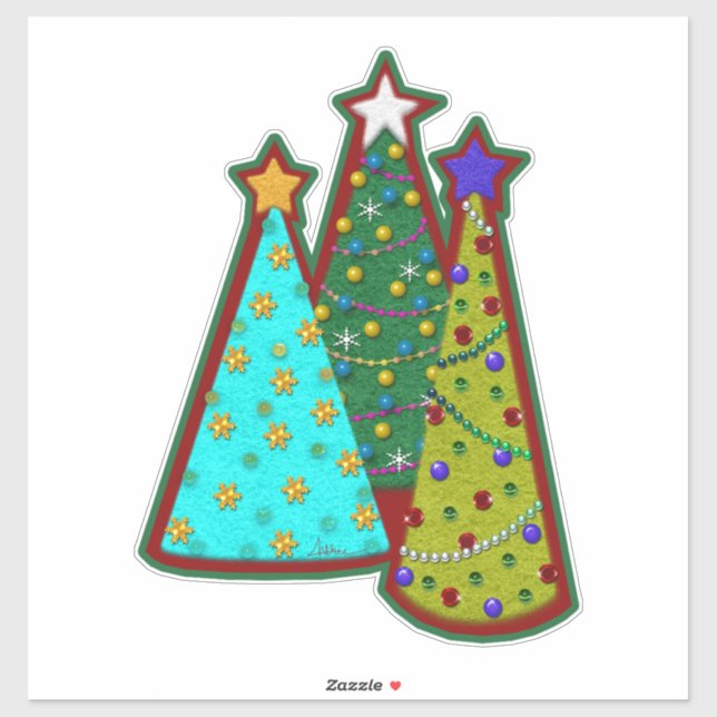 Pegatina Árboles de Navidad Caprichosos Estilo Feltro Falso (Hoja)