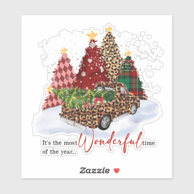 Pegatina Árboles de Navidad Temporada Navideña Retro (Hoja)