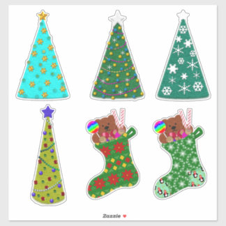 Pegatina Árboles de Navidad y calcetines con aspecto de fie