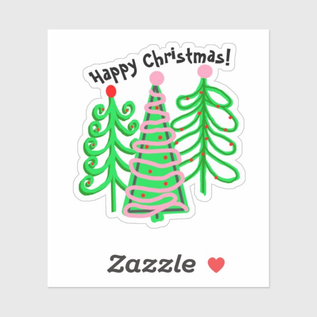 Pegatina Árboles verdes de Navidad rosados (Hoja)