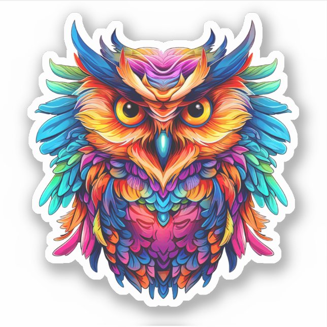 Pegatina Arcoiris Abstract Owl Colorful Watercolor Artwork (Anverso)