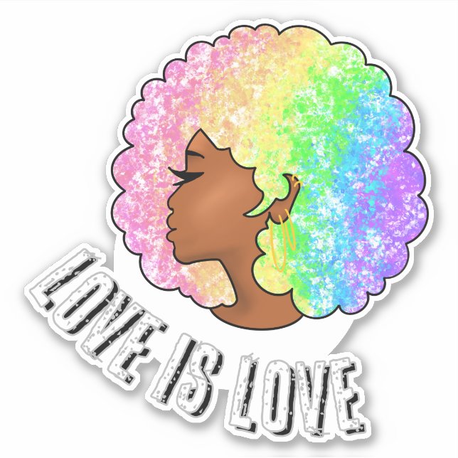 Pegatina arcoíris afro LGBTQ el amor es amor orgullo chica  (Anverso)