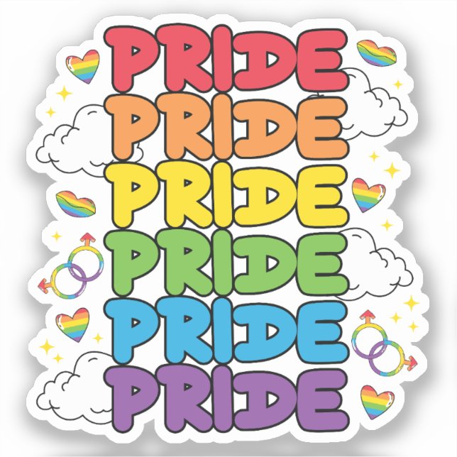 Pegatina Arcoiris, corazones y nubes - Orgullo repetido (Anverso)