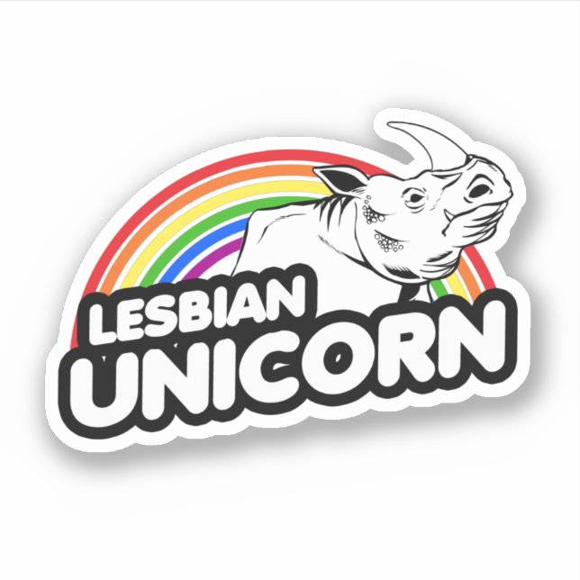 Pegatina Arcoíris de Unicornio Lesbiana (Anverso)