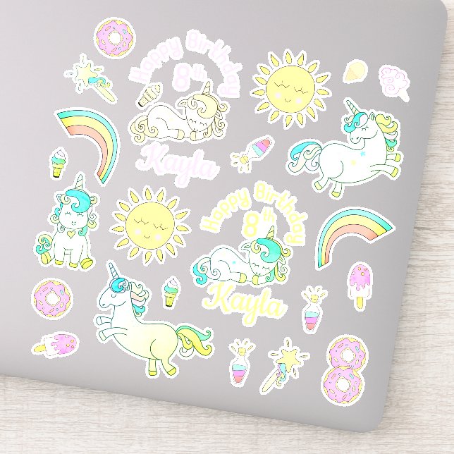Pegatina Arcoíris, Donut de Unicornios Cumpleaños Personali (Detalle)