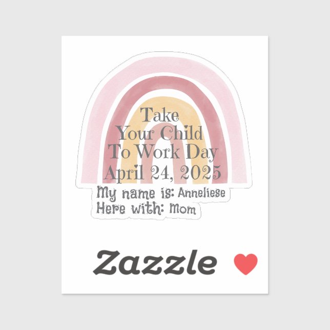 Pegatina Arcoiris rosa personalizado lleva a su hijo a trab (Hoja)