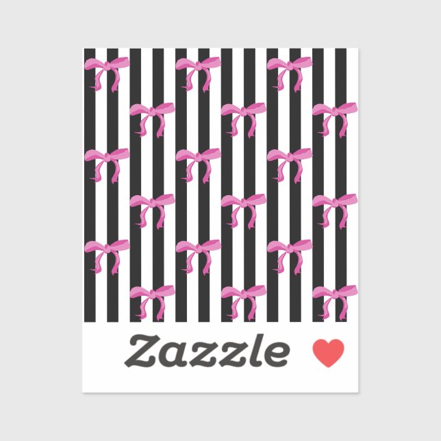 Pegatina Arcos de cinta rosada sobre rayas blancas y negras (Hoja)