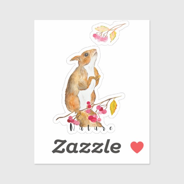 Pegatina Ardilla acuática divertida en una rama con bayas (Hoja)