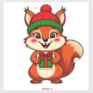 Pegatina Ardilla de dibujos animados linda en sombrero de f