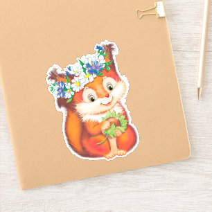 Pegatina ardilla linda naranja