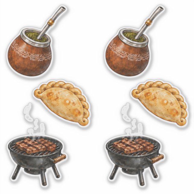 Pegatina Argentino Mate, Empanada & Asado (Anverso)