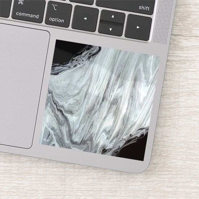 Pegatina Argentum Abstracto Plateado Gris Negro Arte Fluido (Detalle)