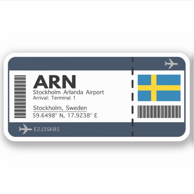 Pegatina ARN Stockholm Boarding Pass - Suecia Travel (Anverso)