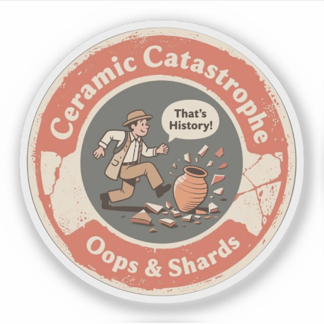Pegatina Arqueología de Catástrofe Cerámica Humor (Anverso)