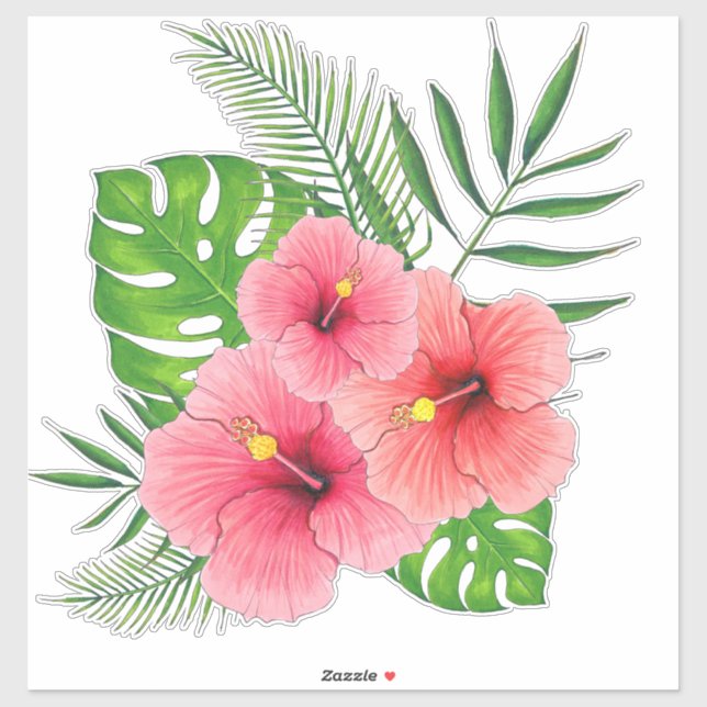 Pegatina Arreglo Tropical Hibiscus Vinyl Decal (Hoja)