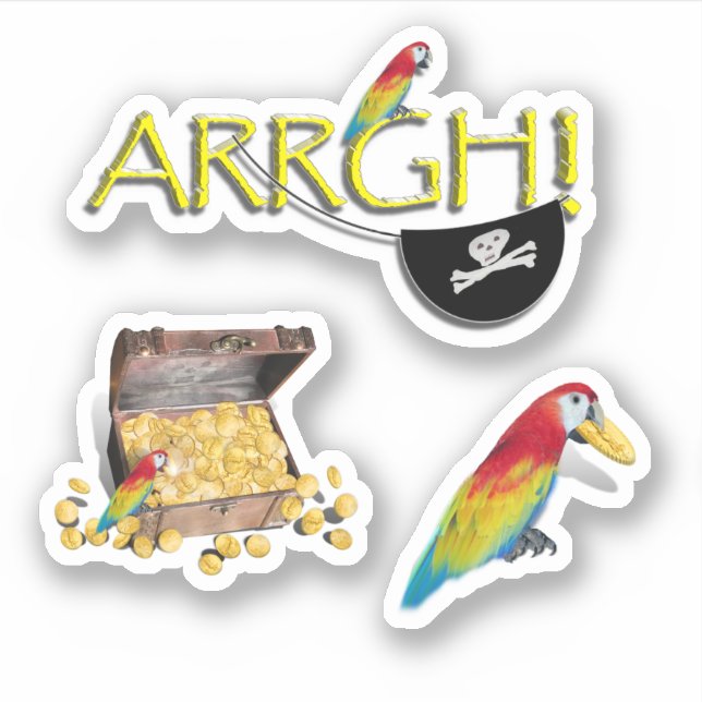 Pegatina ARRGH! Pirate Parrot and Pirate Chest (Anverso)