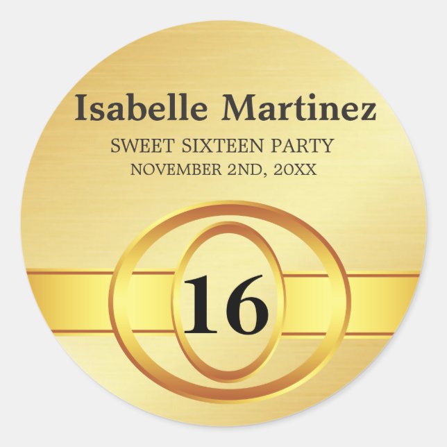 Pegatina Art Deco Gold Personalizado Sweet 16 (Anverso)