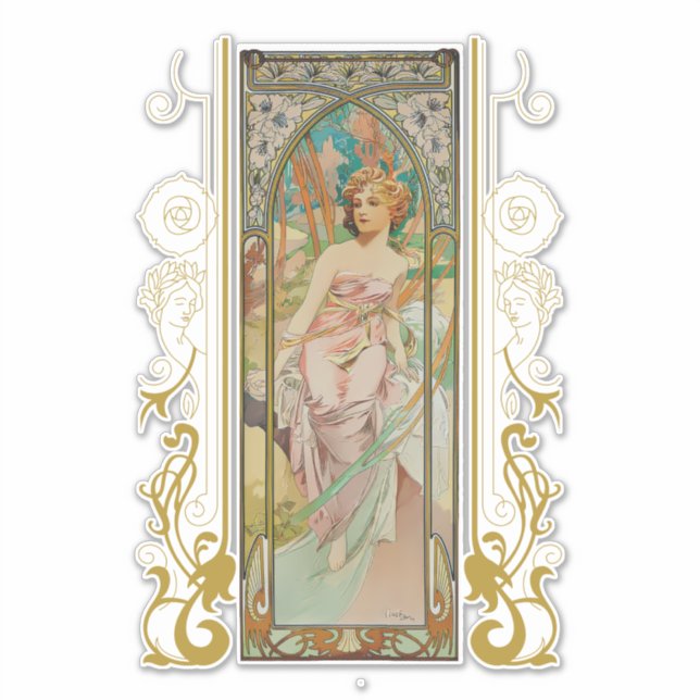 Pegatina Art Nouveau Alphonse Mucha - Despertar por la maña (Anverso)