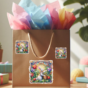 Pegatina Art Nouveau Bunny Garden Pascua de Vidrio Manchado