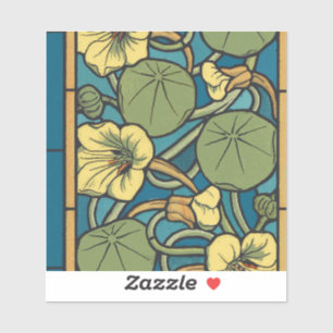Pegatina Art Nouveau Nasturtium Azul Dorado floral Verneuil