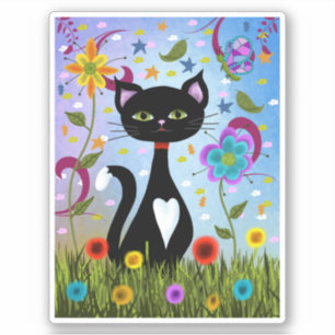 Pegatina Arte abstracto de gato en un jardín