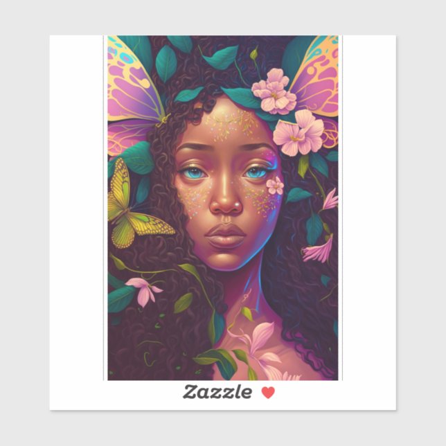 Pegatina Arte afroamericano de fantasía de hadas negras (Hoja)