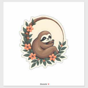 Pegatina Arte Animal Retro Botánico Floral Perezoso Vintage