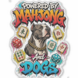 Pegatina  Arte callejero de perro Pitbull y fichas de Mahjo