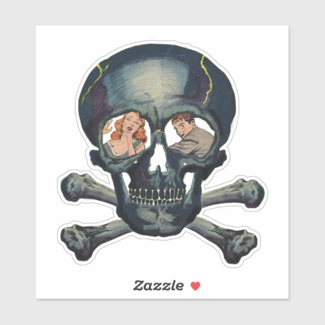 Pegatina arte cómico de horror en pareja (Hoja)