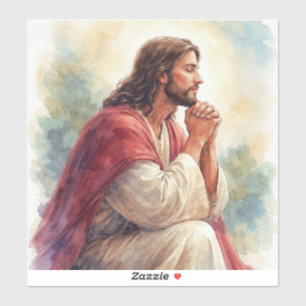 Pegatina Arte de Acuarela de Jesús Orando   Fe Cristiana