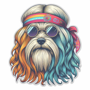 Pegatina Arte de animales divertidos en cabeza de perro hip