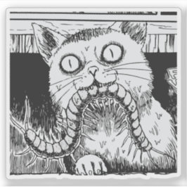 Pegatina arte de anime de gato de terror
