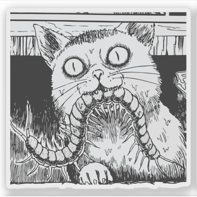 Pegatina arte de anime de gato de terror (Anverso)
