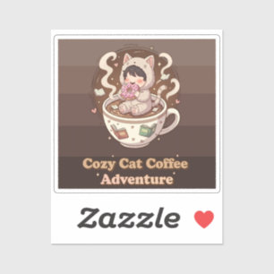 Pegatina Arte de aventura de café de gato acogedor