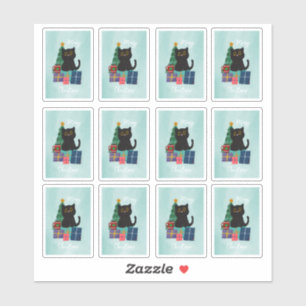 Pegatina Arte de café de gato lindo Navidad azul festiva