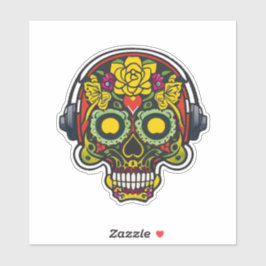 Pegatina Arte de calavera de azúcar - Corazón de frente y a