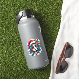 Pegatina Arte de Calavera de Azúcar de Navidad Mujer Sombre