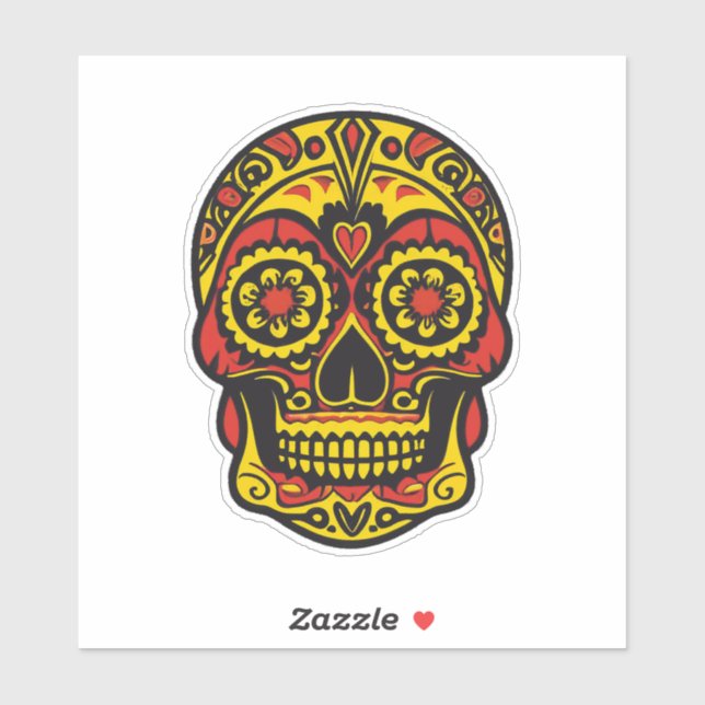 Pegatina Arte de calavera de azúcar - Rojo/Oro tradicional  (Hoja)