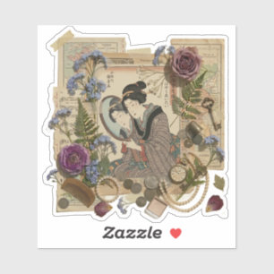 Pegatina Arte de Collage Elegante Ukiyoe – Belleza Vintage 