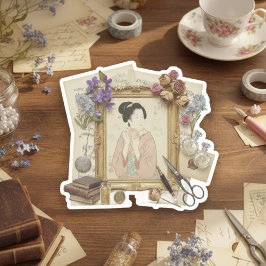 Pegatina Arte de Collage Elegante Ukiyoe – Belleza Vintage 