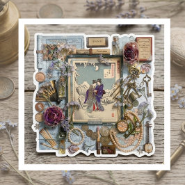 Pegatina Arte de Collage Elegante Ukiyoe – Belleza Vintage 