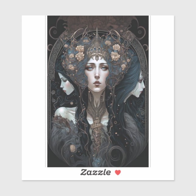 Pegatina Arte de fantasía de reina oscura (Hoja)